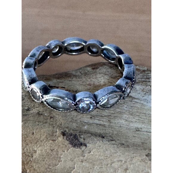 Pandora 925 ALE Sterling Silver Marquise & Round Eternity Band Ring Clear CZ  Si - Picture 9 of 16